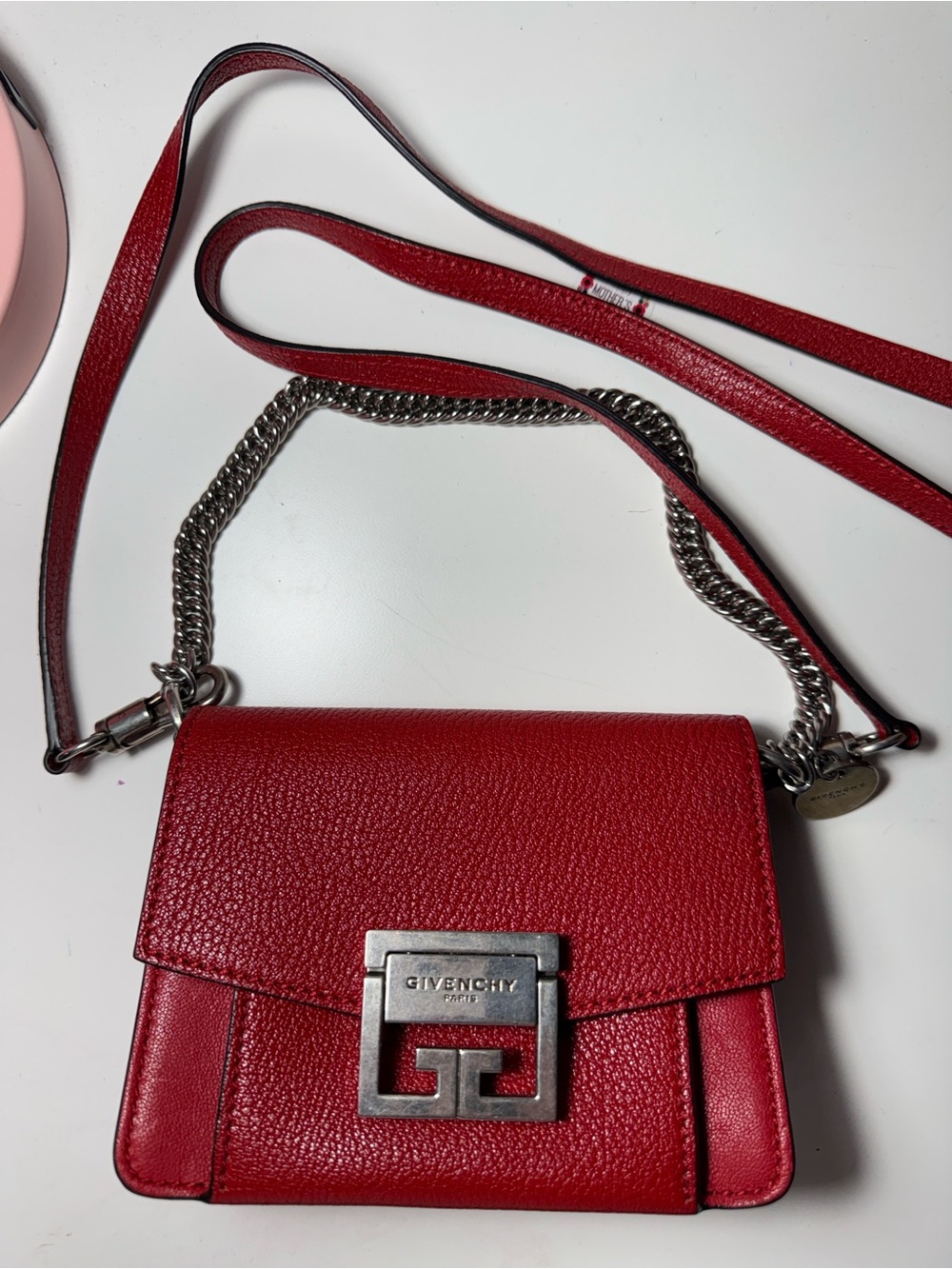 Givenchy Red Pebbled Leather Crossbody with Silver Chain